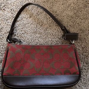 Coach Red and Brown Signature Shoulder Bag